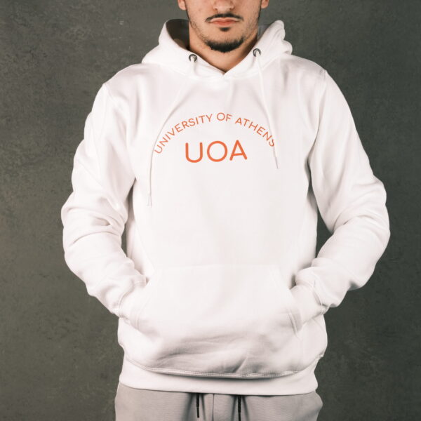 UOA Hoodie White with Orange Letters